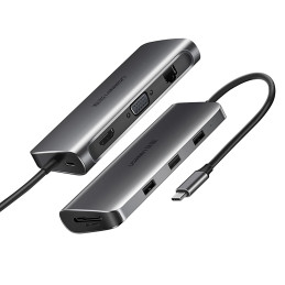 Ugreen CM179 9in1 USB-C – 3x USB-A 3.0 / HDMI / VGA / RJ45 / TF / SD kortelių skaitytuvas / USB-C adapteris - pilka