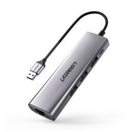 Ugreen CM266 60812 5in1 USB-A 3.0 - RJ45 / 3x USB-A 3.0 / micro USB adapteris - pilka