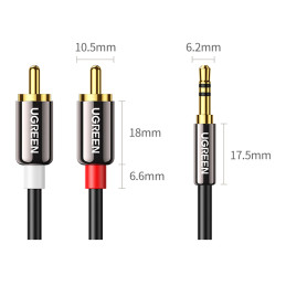 Ugreen AV116 10749 garso mini lizdo kabelis 3,5 mm (vyras) / 2RCA (vyras) 1 m - juodas