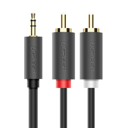 Ugreen AV102 10510 kabelis 3,5 mm mini lizdas (vyriškas) / 2RCA (vyras) 2 m - pilkas