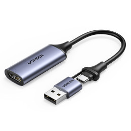 Ugreen CM489 40189 HDMI adapteris (moteriškas) – USB-A / USB-C (vyriškas) – pilkas