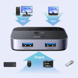 Ugreen CM757 2in1 adapteris 2x USB-A 3.0 (įvestis) / 2x USB-A (išvestis) - pilka