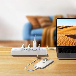 Ugreen CD286 ilgintuvas 3x AC 2x USB-A 1x USB-C 30W su jungikliu - baltas