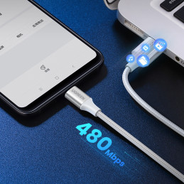 Ugreen US288 60130 USB-A / USB-C QC 3.0 3A 0,5 m kabelis – baltas