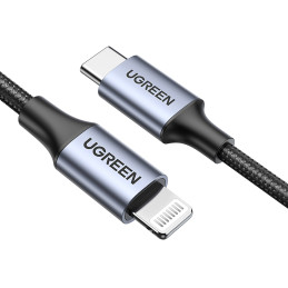 Ugreen US304 60760 Lightning – USB-C 2.0 MFi laidas, 1,5 m – pilkas