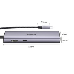 Ugreen CM512 90568 USB-C adapteris - 2x USB-A 3.0 / HDMI / RJ45 / SD ir TF kortelių skaitytuvas / USB-C PD 100W - pilka