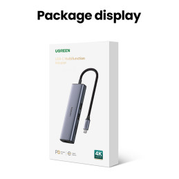 Ugreen CM512 90568 USB-C adapteris - 2x USB-A 3.0 / HDMI / RJ45 / SD ir TF kortelių skaitytuvas / USB-C PD 100W - pilka