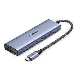 HUB Ugreen CM511 20956A 6in1 USB-C – HDMI / 3x USB-A 3.0 / SD/ TF kortelių skaitytuvas – pilka