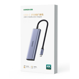HUB Ugreen CM511 20956A 6in1 USB-C – HDMI / 3x USB-A 3.0 / SD/ TF kortelių skaitytuvas – pilka