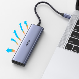 HUB Ugreen CM511 20956A 6in1 USB-C – HDMI / 3x USB-A 3.0 / SD/ TF kortelių skaitytuvas – pilka