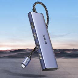 HUB Ugreen CM511 20956A 6in1 USB-C – HDMI / 3x USB-A 3.0 / SD/ TF kortelių skaitytuvas – pilka
