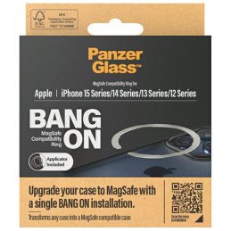 MagSafe PanzerGlass Bang ON žiedas, skirtas iPhone 12 / 13 / 14 / 15 - sidabras