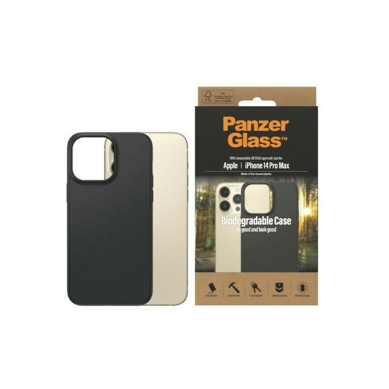 Biologiškai skaidus PanzerGlass dėklas, skirtas iPhone 14 Pro Max – juodas