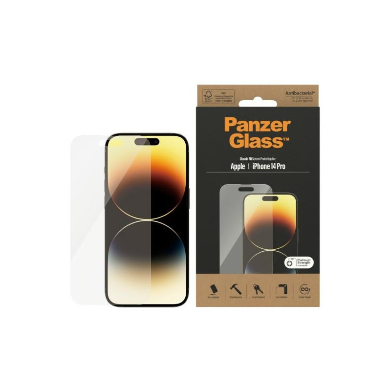 PanzerGlass Classic Fit antibakterinis stiklas skirtas iPhone 14 Pro