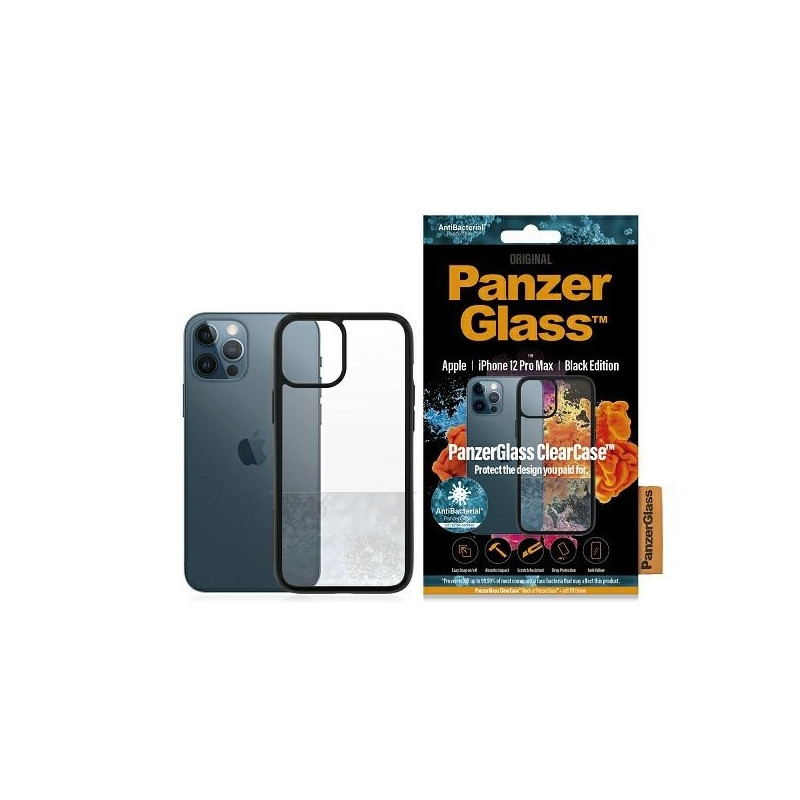 PanzerGlass ClearCase antibakterinis dėklas iPhone 12 Pro Max - skaidrus ir juodas