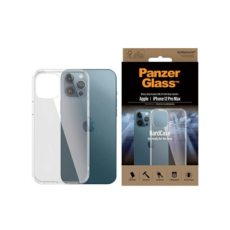PanzerGlass ClearCase antibakterinis karinio lygio sertifikuotas dėklas skirtas iPhone 12 Pro Max - skaidrus