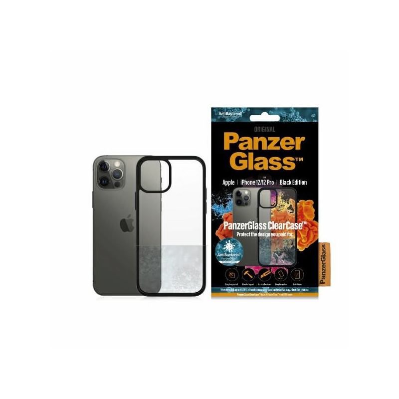 PanzerGlass ClearCase antibakterinis dėklas iPhone 12 / 12 Pro - skaidrus ir juodas