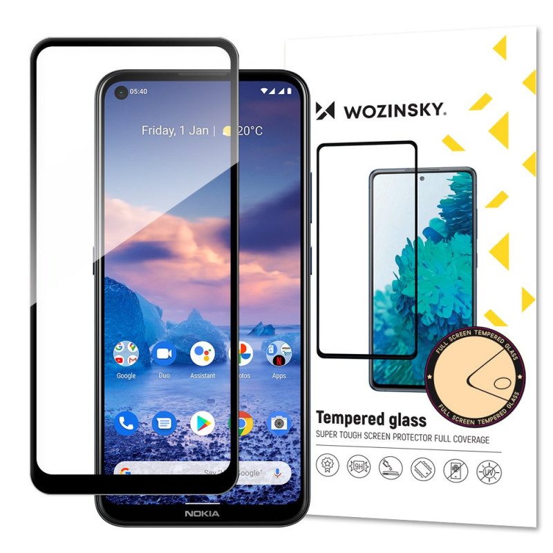 Wozinsky Super patvarus grūdintas stiklas, klijuojamas viso ekrano dangtelis su rėmeliu, patogiu dėklu Nokia 5.4 Black