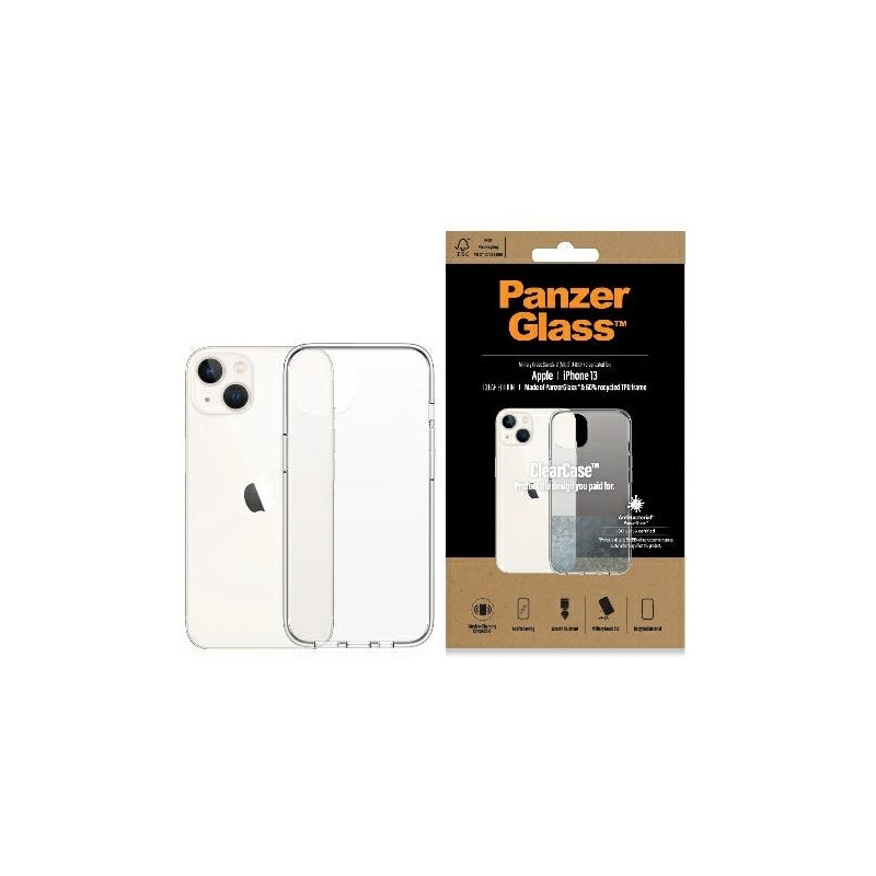 PanzerGlass ClearCase antibakterinis dėklas su karinio lygio sertifikatu iPhone 13 / 14 / 15 - skaidrus