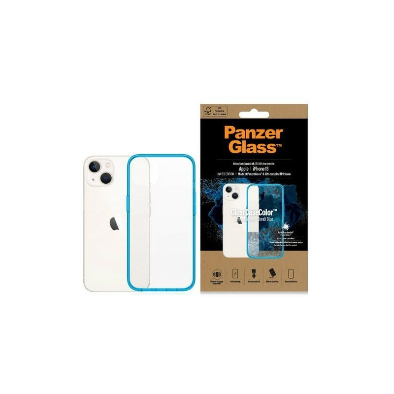 PanzerGlass ClearCase antibakterinis dėklas su karinio lygio sertifikatu iPhone 13 / 14 / 15 - skaidrus mėlynas