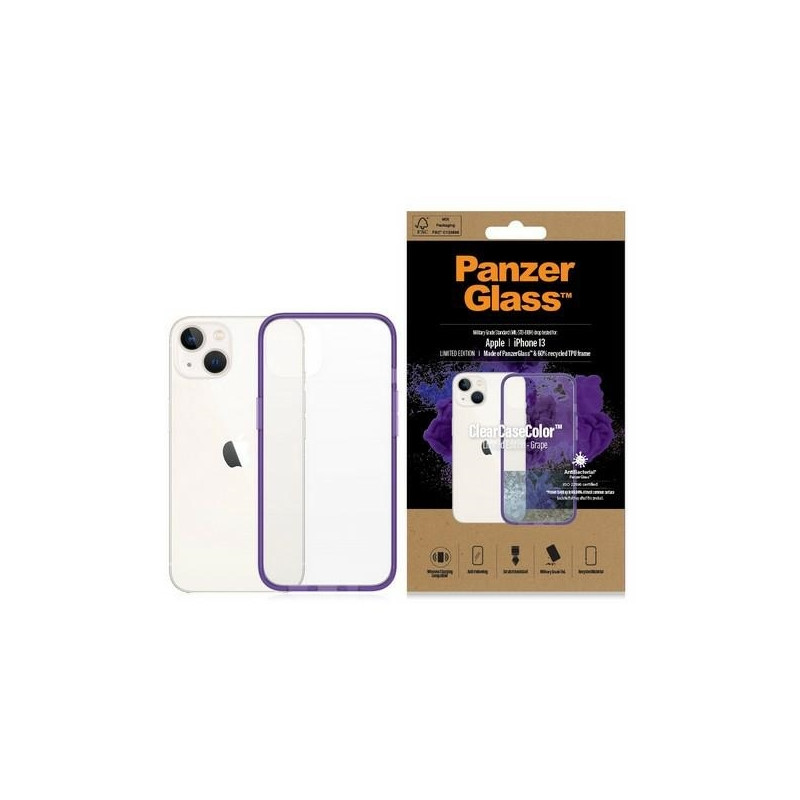 PanzerGlass ClearCase antibakterinis dėklas su karinio lygio sertifikatu iPhone 13 / 14 / 15 - skaidrus violetinis