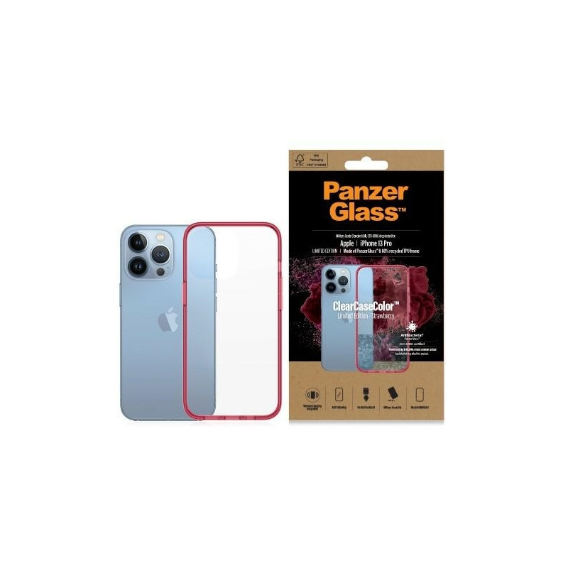 PanzerGlass ClearCase antibakterinis karinio lygio sertifikuotas dėklas iPhone 13 Pro - skaidrus rožinis