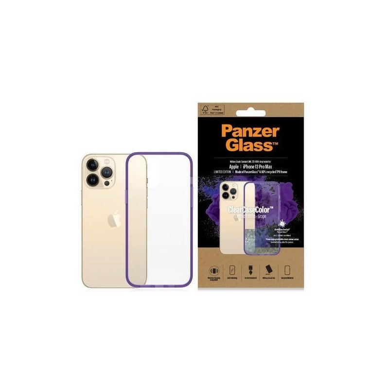 PanzerGlass ClearCase antibakterinis karinio lygio sertifikuotas dėklas, skirtas iPhone 13 Pro Max - skaidrus violetinis