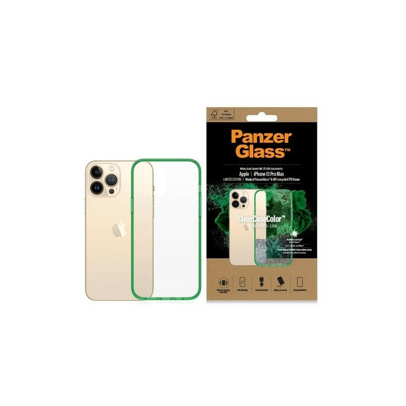 „PanzerGlass ClearCase“ antibakterinis karinio lygio sertifikuotas dėklas, skirtas „iPhone 13 Pro Max“ – skaidrus žalias