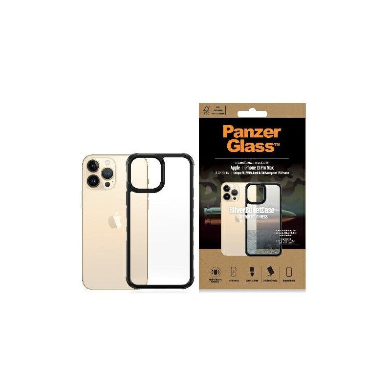 PanzerGlass ClearCase antibakterinis karinio lygio sertifikuotas dėklas iPhone 13 Pro Max - skaidrus ir juodas