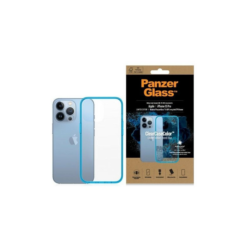 „PanzerGlass ClearCase“ antibakterinis karinio lygio sertifikuotas dėklas, skirtas „iPhone 13 Pro“ – skaidrus mėlynas