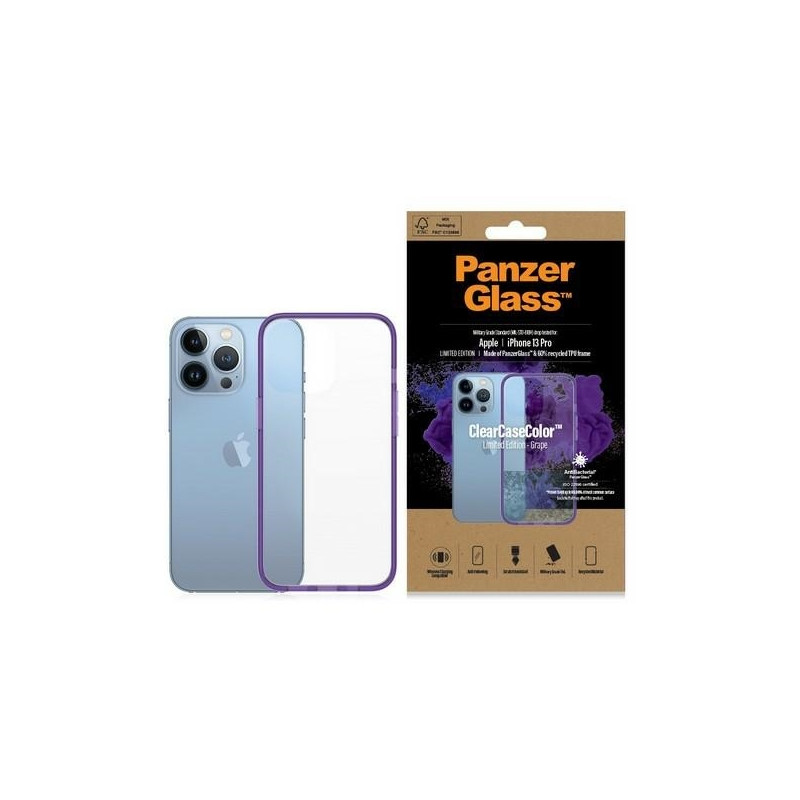 PanzerGlass ClearCase antibakterinis karinio lygio sertifikuotas dėklas skirtas iPhone 13 Pro - skaidrus violetinis