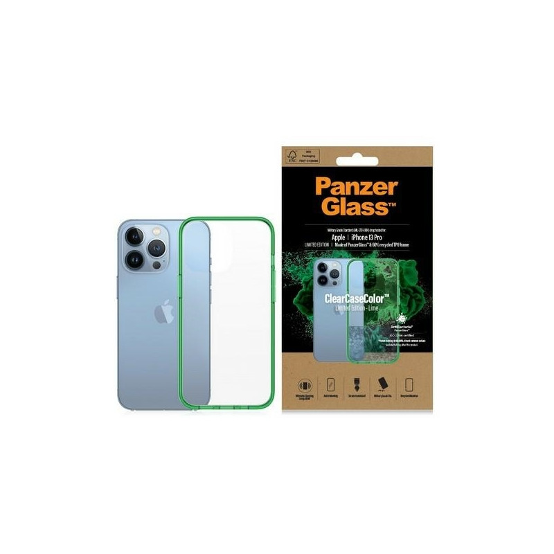 „PanzerGlass ClearCase“ antibakterinis karinio lygio sertifikuotas dėklas, skirtas „iPhone 13 Pro“ – skaidrus žalias