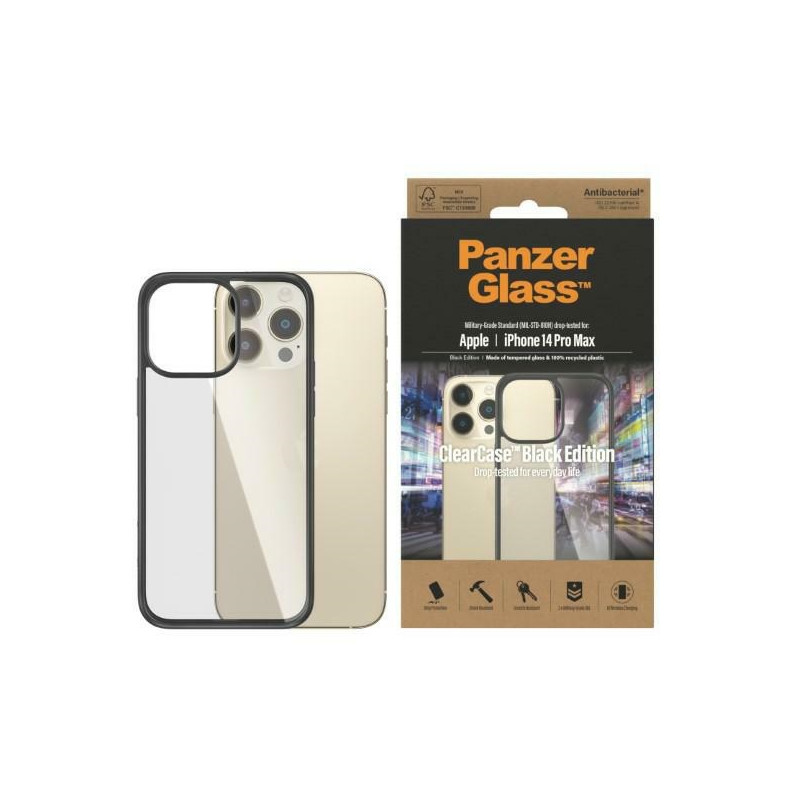 PanzerGlass ClearCase antibakterinis dėklas iPhone 14 Pro Max - skaidrus ir juodas