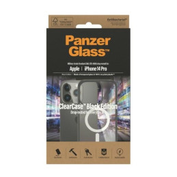 PanzerGlass ClearCase dėklas su MagSafe antibakteriniu iPhone 14 Pro - skaidrus ir juodas