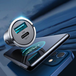 Joyroom greitas automobilinis įkroviklis C tipo USB / USB 45 W 5 A maitinimo tiekimo greitas įkrovimas 3.0 AFC SCP pilka...