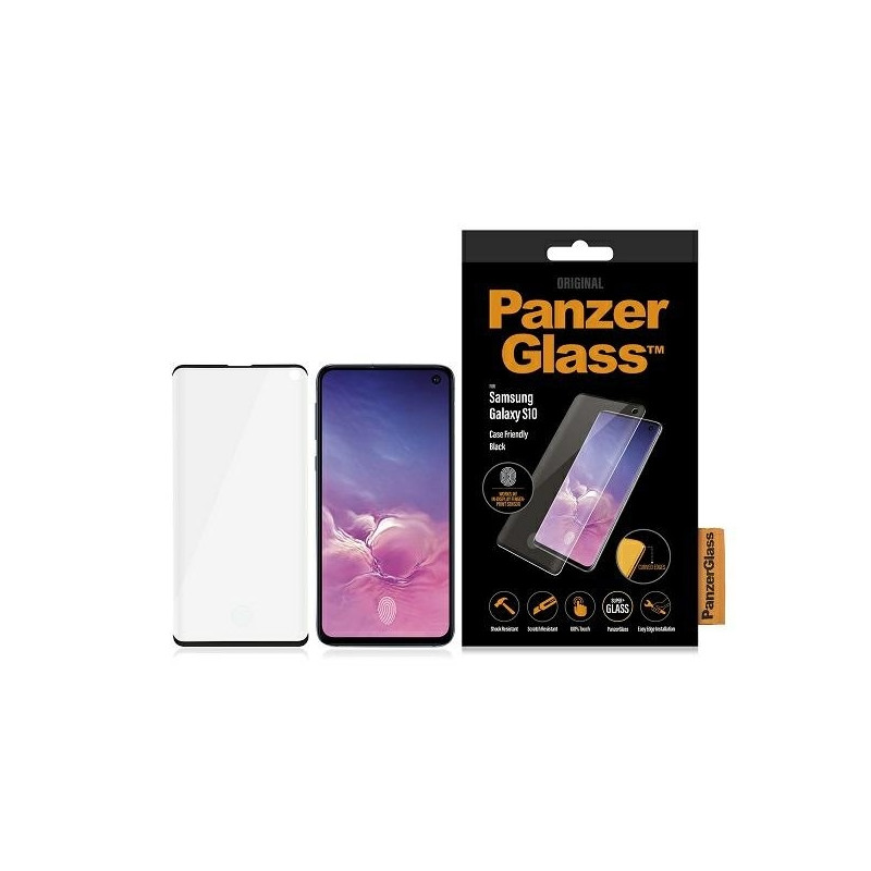 PanzerGlass Curved Super+ grūdintas stiklas, skirtas Samsung S10 - su juodu rėmeliu