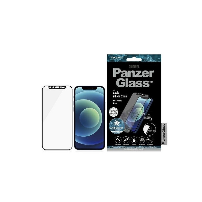 PanzerGlass E2E mikrolūžių antibakterinis stiklas su fotoaparato dangteliu su Swarovski kristalu, skirtas iPhone 12 Mini...