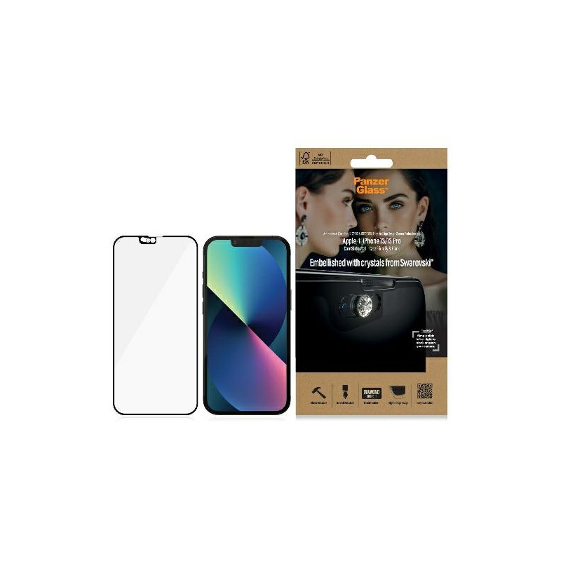 PanzerGlass E2E mikrolūžių antibakterinis stiklas su Swarovsky Crystal kameros dangteliu, skirtas iPhone 13/ 13 Pro – su...