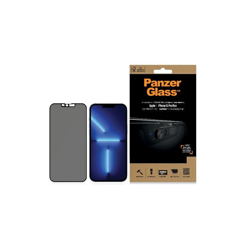 „PanzerGlass E2E Microfracture“ antibakterinis privatus stiklas su fotoaparato apsauga, skirtas „iPhone 13 Pro Max“ – su...