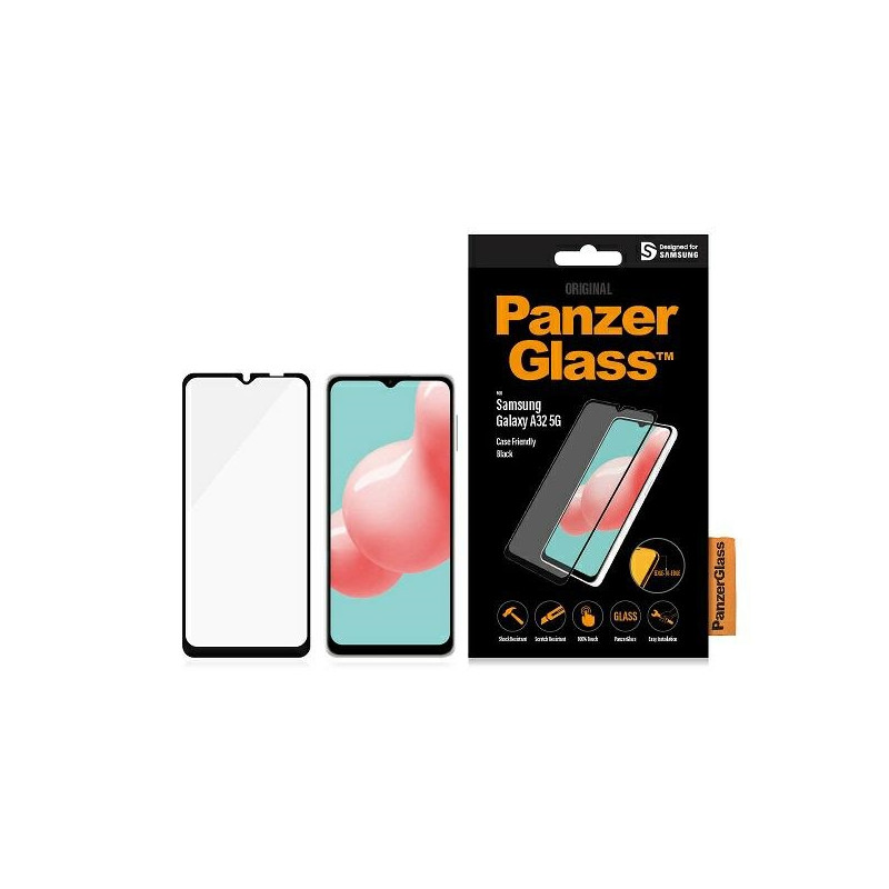 PanzerGlass E2E Įprastas grūdintas stiklas, skirtas Samsung Galaxy A32 5G - su juodu rėmeliu