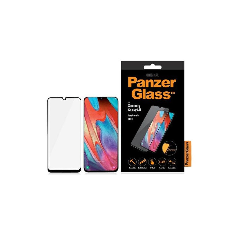 PanzerGlass E2E Įprastas grūdintas stiklas, skirtas Samsung Galaxy A41 - su juodu rėmeliu