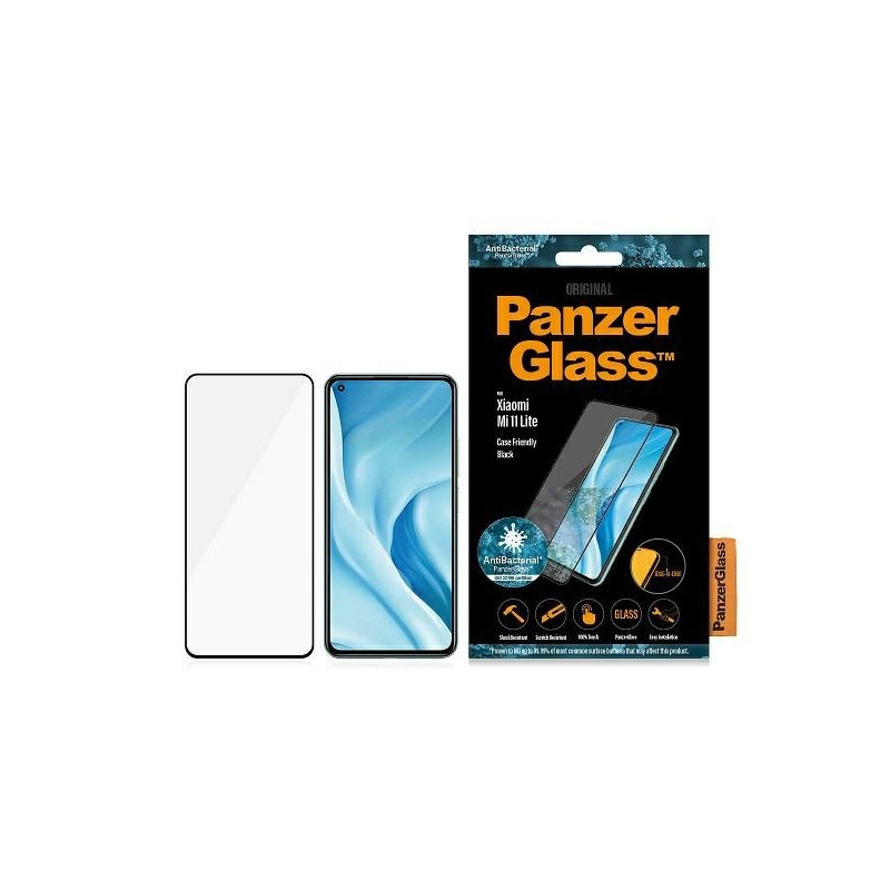 PanzerGlass E2E Įprastas grūdintas stiklas skirtas Xiaomi Mi 11 Lite 5G antibakterinis - su juodu rėmeliu
