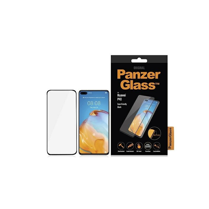 PanzerGlass E2E Super+ grūdintas stiklas, skirtas Huawei P40 - su juodu rėmeliu