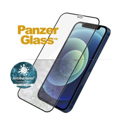 PanzerGlass E2E Super+ Microfracture antibakterinis grūdintas stiklas skirtas iPhone 12 mini - su juodu rėmeliu