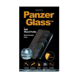 PanzerGlass E2E Super+ Microfracture antibakterinis grūdintas stiklas, skirtas iPhone 12 Pro Max – su juodu rėmeliu