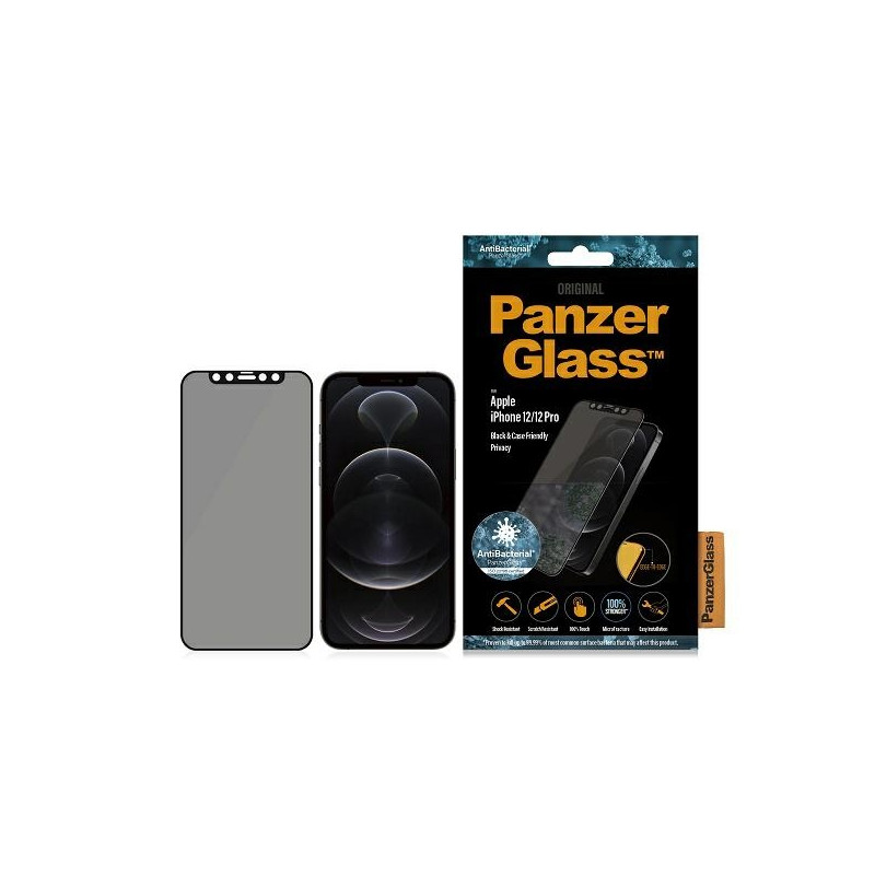 PanzerGlass E2E Super+ Microfracture antibakterinis privatumas grūdintas stiklas, skirtas iPhone 12/ 12 Pro – su juodu r...