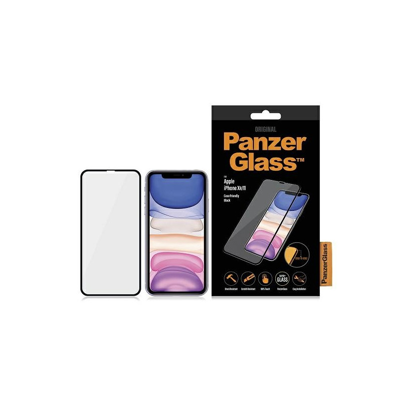 PanzerGlass E2E Super+ grūdintas stiklas, skirtas iPhone XR / 11 - su juodu rėmeliu