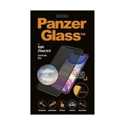 PanzerGlass E2E Super+ privatumo grūdintas stiklas su fotoaparato dangteliu, skirtas iPhone XR / 11 - su juodu rėmeliu