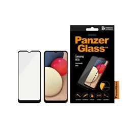 PanzerGlass E2E Super+ antibakterinis grūdintas stiklas, skirtas Samsung Galaxy A02s - su juodu rėmeliu