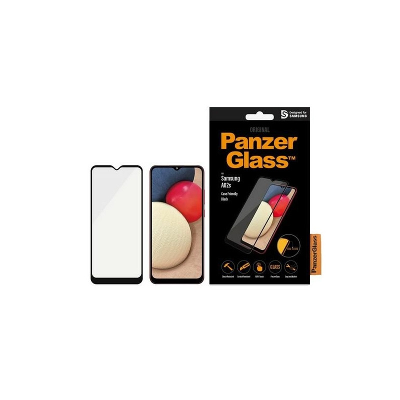 PanzerGlass E2E Super+ antibakterinis grūdintas stiklas, skirtas Samsung Galaxy A02s - su juodu rėmeliu